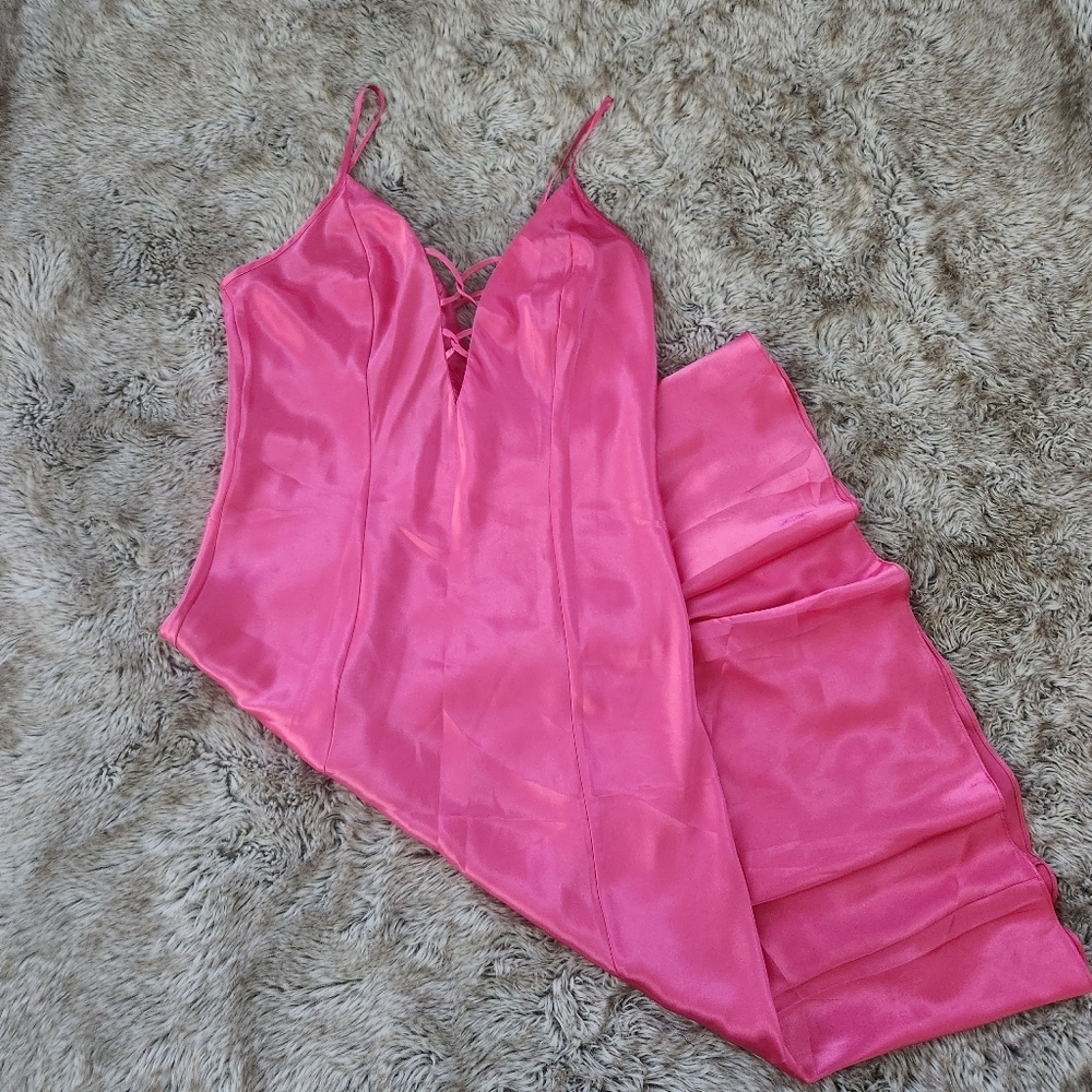 Inner Most Vintage Lingerie Slip Nightgown Full Length Deep V Pink Size Medium